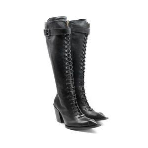 Fluevog Black Abstract Candy Tall Boots.